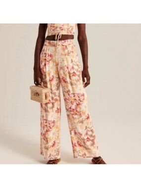 Abercrombie & Fitch Linen Floral Wide-Leg Pants